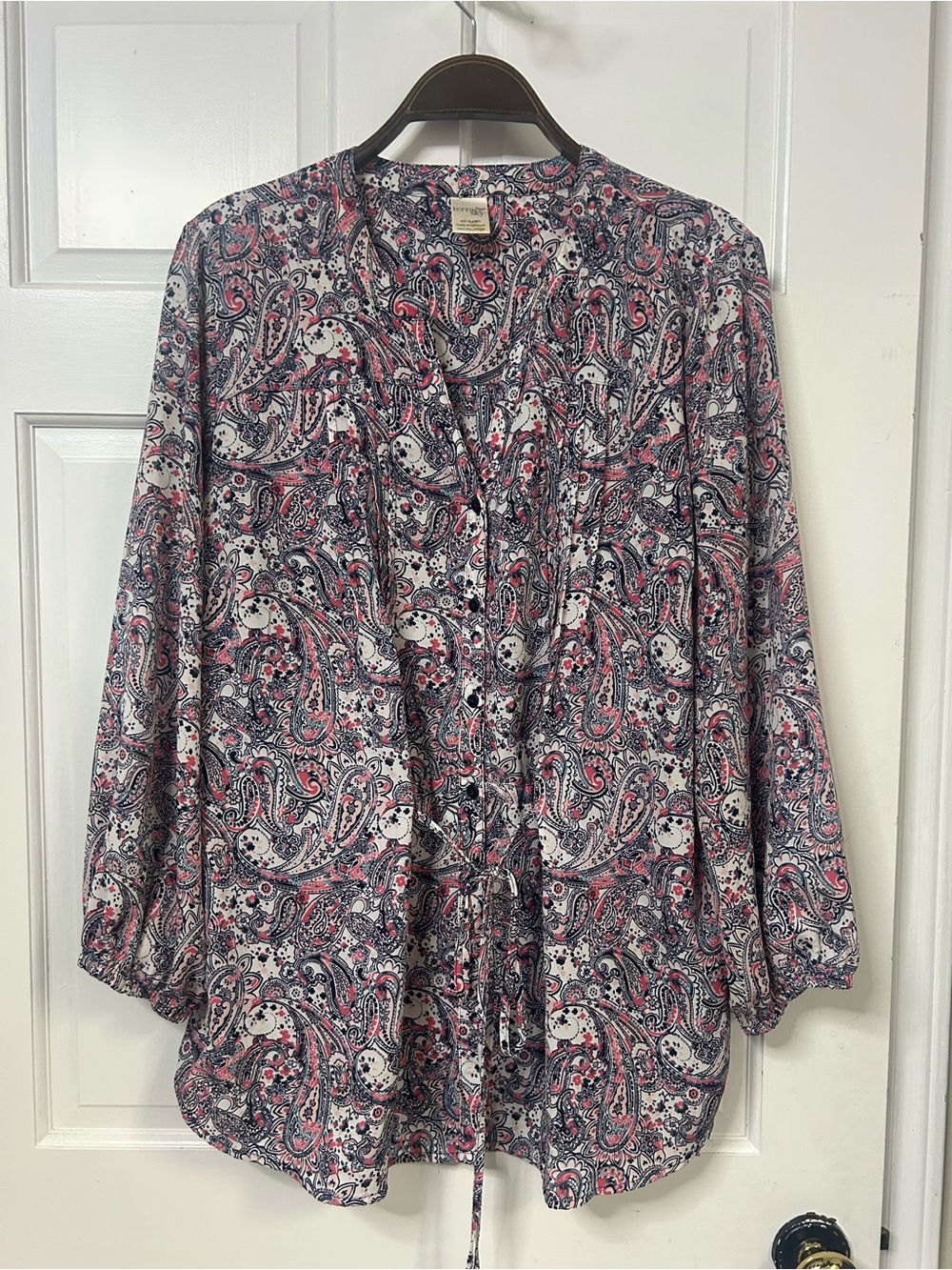 Terra & Sky Pink and Navy Paisley Tie-Front Tunic